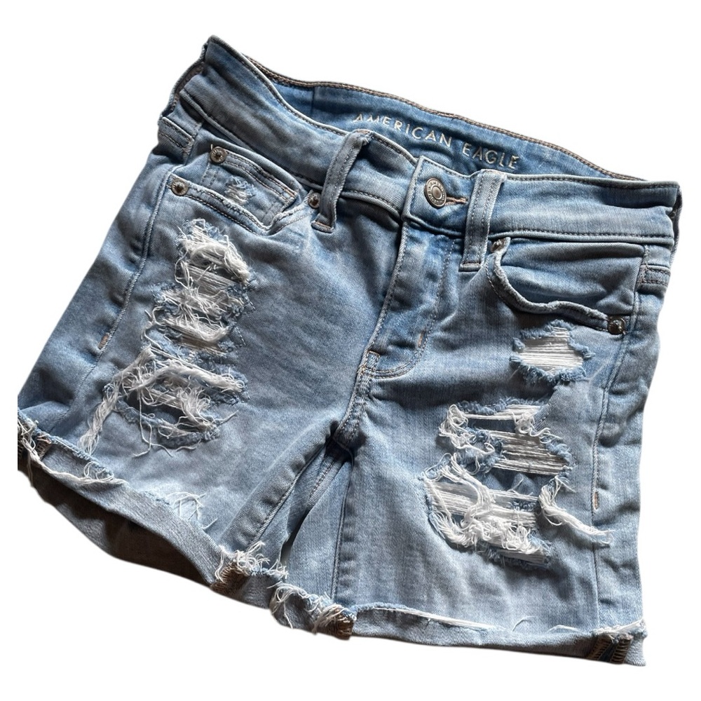 3/$18 American Eagle Jr 000 Blue Jean Shorts Distressed Next Level Stretch